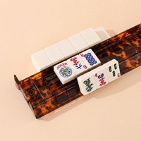 Plateau de Mahjong universel américain léger en écaille de tortue de 17,5 pouces, en acrylique antidérapant, multifonctionnel, avec règle de poussée pour jeux
