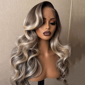 Parrucche Frontali in Pizzo 13x4 13x6 All'ingrosso, Ombre Biondo <span class=keywords><strong>Cenere</strong></span> con Radici Scure, Ondulate, in <span class=keywords><strong>Capelli</strong></span> Umani - Product Image 4
