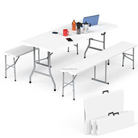 Table pliante 6 pieds, table pliante d'extérieur en plastique, table pliante robuste en HDPE de 6 pieds, pliable en deux avec poignée de transport