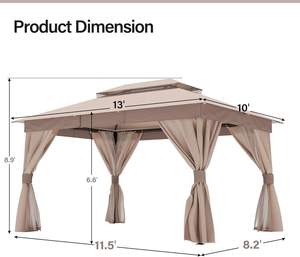 ศาลาพักผ่อนกลางแจ้ง LAUSAINT HOME ดีไซน์ทันสมัย โครงโลหะ ขนาด 10x13 ฟุต พร้อมสลักยึดแบบขยาย แข็งแรงทนทาน หลังคาสองชั้น พร้อมมุ้งกันยุง - Product Image 3