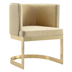 Siège de salle à manger en velours, cadre en acier inoxydable, plaqué <span class=keywords><strong>or</strong></span>, chaise <span class=keywords><strong>beige</strong></span>, base en acier inoxydable, couleur claire - Product Image 1