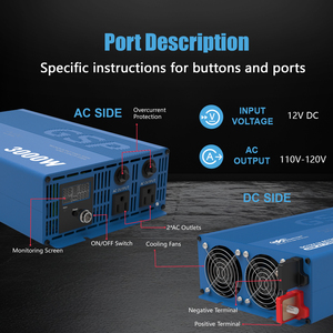 อินเวอร์เตอร์แปลงไฟ GSP 12V 3000W แบบ Pure Sine Wave จากไฟ DC เป็นไฟ AC สำหรับรถยนต์ รถบ้าน รถบรรทุก บ้านพักอาศัย ใช้กลางแจ้ง กรณีฉุกเฉิน และแปลงไฟจากพลังงานแสงอาทิตย์ - Product Image 4