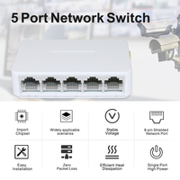 Switch réseau non géré 5 ports RJ45 100 Mbps Fast Ethernet Full-Duplex/Half-Duplex avec prise en charge VLAN, capacité de commutation 1 Gbps, garantie 3 ans