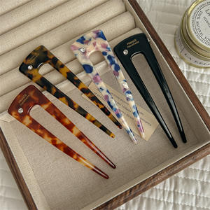 Qianjin Custom Leopard Print Acetate U-förmige Haar gabel Elegante neue Retro-Mädchen im chinesischen Stil Einfache Strass-Haar gabeln - Product Image 1