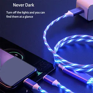 Trending 3 in 1 LED Flowing Shining Charger Cable Light Up Charging Cable Luminous USB Phone Cable For iPhone Type C Android