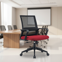 Chaise de bureau élégante pivotante ergonomique à hauteur réglable avec base en nylon et dossier en maille rouge pour usage domestique