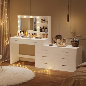 Chambre à coucher blanche en bois Fabrication sur mesure Coiffeuse polyvalente Commode à tiroirs avec miroir à led pour chambre <span class=keywords><strong>Lot</strong></span> <span class=keywords><strong>de</strong></span> tiroir - Product Image 2