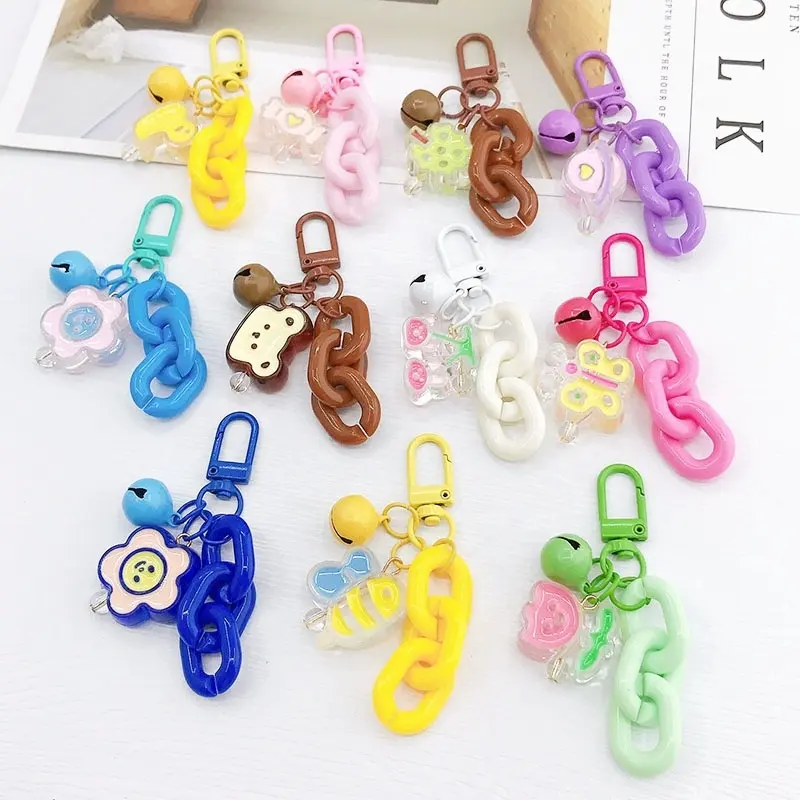 Trending Design Rainbow Colorful Custom Acrylic Keychain Accessories Cartoon Plastic Promotional Key chains