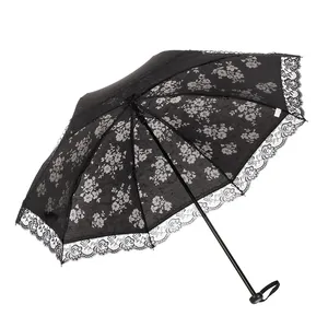 Fashion Pagoda Lace Umbrella für die Hochzeit Hot Selling Faltbare manuelle Öffnung 2 Falten für den Regen gefaltete Regenschirme