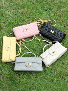 Women's Yellow Quilted genuine <b>Leather</b> Cross Body <b>Bag</b> With Chain Strap Classic Flap Closure Lightweight <b>small</b> designer handbags - Product Image 5