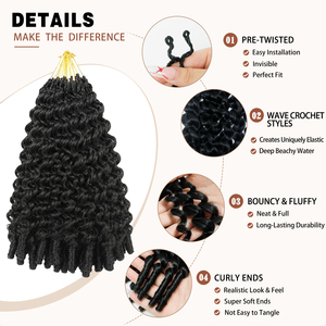 Extensiones de Cabello Rizado Birmano para Mujer, Pre-separadas, Rizo Espiral Invisible, Ligeras, Teñidas, Negro Natural - Product Image 3
