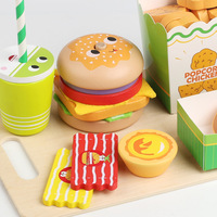 Ensemble de cuisine en bois pour enfants, hamburgers, frites, sandwichs, tartes aux œufs, jeu de cuisine éducatif, jouet pour enfants de 5 à 7 ans, emballage en boîte colorée