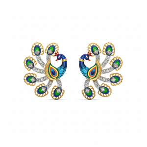 Pendientes de diamantes de pavo real en oro amarillo - Product Image 1