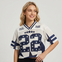 Jersey Sepak Bola Amerika Model Boxy Streetwear Warna Biru Dongker Bahan Polyester Ukuran Besar Custom Pabrik dengan Sublimasi Retro