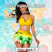 Nouvel ensemble bikini 2 pièces sexy taille haute 20236, col en V profond, imprimé numérique, logo frontal, en tricot Spandex/Nylon respirant