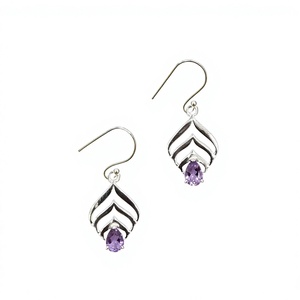 Boucles d'oreilles classiques en argent sterling 925 avec améthyste, anti-ternissement, en forme de goutte, bijoux de créateur, cadeau de mariage - Product Image 2