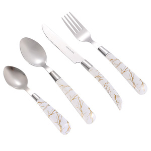 Set di posate in acciaio inossidabile con motivi di marmo di alta qualità in stile classico 4/24 argenteria coltello forchetta di natale Set di posate - Product Image 2