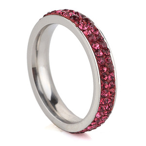 Titanium Steel <b>Ring</b> 4Mm Double Row Pave <b>Set</b> Purple Crystal Jewelry Gift For <b>Women</b> - Product Image 5
