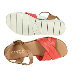 Cinzia <b>Soft</b> Donna Sandalo Basso Rosso Flat Sandals Leather Straps Buckle Closure Comfortable Walkwear - Product Image 6