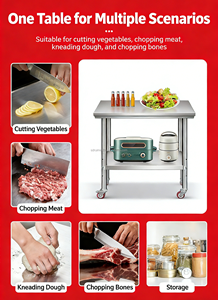 อุปกรณ์ครัวร้านอาหาร โต๊ะทำงานเคลื่อนที่สแตนเลส รถเข็นสองชั้นสำหรับบริการอาหาร - Product Image 5