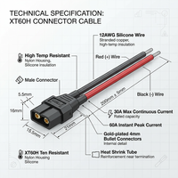 Câble adaptateur Amass XT60H, faisceau de connecteurs XT60 pour la charge de batteries au lithium d'avions modèles réduits, fil d'extension 30A
