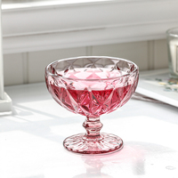 Bol en verre rétro créatif à motif diamant en relief, multicolore, 374 ml, réutilisable, compatible lave-vaisselle, pour desserts, glaces et fêtes