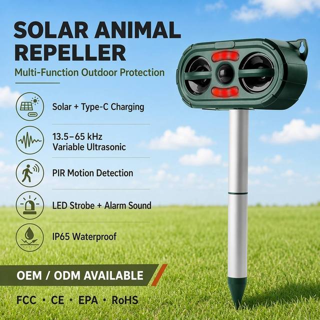 Solar Animal Repeller Dog Cat with Motion Sensor and Flashing Lights Outdoor Solar Powered Waterproof Farm Garden Yard