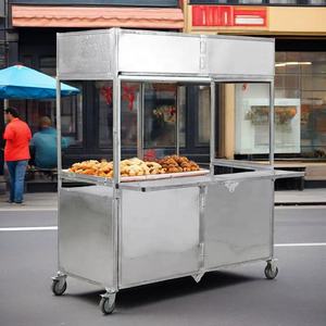 Chariot de Vente Ambulant Extérieur pour Marché de Nuit, Desserte Mobile Pliante en Acier Inoxydable avec Étagères de Rangement Portable - Product Image 4