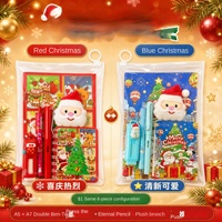 Kerst schrijfwarenset pluche broche A5 notitieboek potlood gum klikpen groothandel klasprijs cadeau schrijfwarenset