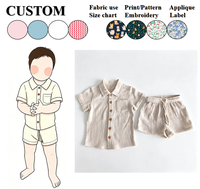 Ensemble deux pièces décontracté en coton et lin pour garçons, chemise à manches courtes à revers et short, couleur unie, tenue d'été décontractée pour tout-petits