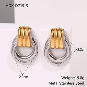 Statement Two-Tone Hoop Earrings Interlocking Geometric Design Eye <b>Catching</b> Jewelry for Women's Daily Fashion Special Occasions - Product Image 4