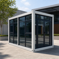 Maison modulaire bleue moderne, kit de maison détachable pour boutique mobile, café, bureau sur site avec porte coulissante en verre