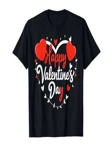 T-shirt Happy Valentine's Day da uomo a maniche corte in cotone stampato casual con scollo a O vestibilità regolare - Product Image 1
