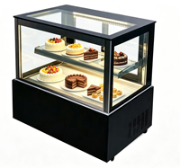 Vitrine Réfrigérée Commerciale de Comptoir 900mm Noire à Angle Droit pour Gâteaux, 2 Niveaux, Refroidissement par Air, avec Éclairage LED pour Café