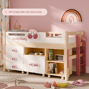 <span class=keywords><strong>Lit</strong></span> enfant multifonctionnel JINS en bois massif, taille compacte, avec rangement intégré et motifs animaux amusants - Product Image 5