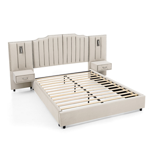 Cama de Plataforma Ajustable Tamaño Queen, Moderna, de Madera de Pino, Tapizada, con Cabecera de Terciopelo con Diseño Floral, Ideal para Apartamentos, Suave - Product Image 6