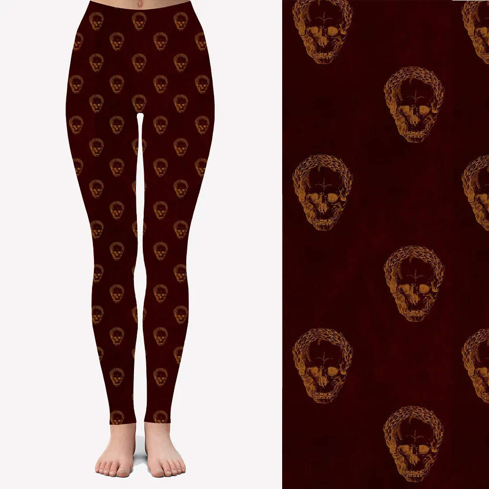 Factory Custom Halloween Skull Printed Oem Odm 92% Polyester 8% Spandex Womens Athletic Wear Gym Legging Set Fitness & Yoga Wear