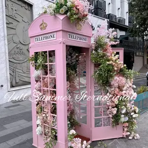 Cabine de telefone rosa de londres, cabine de telefone floral, decoração de casamento, adereço de londres, cabine