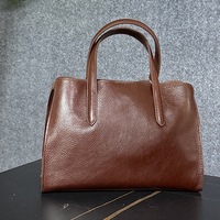 Tas Selempang Wanita Kulit Sapi Asli Vintage dengan Pegangan Atas, Multi Kompartemen, Resleting, Tas Kantor