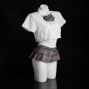 <b>Sexy</b> Schoolgirl JK Uniform <b>Set</b> Short Sleeve White Shirt Plaid Skirt Role Play Women's Outfit - Product Image 1