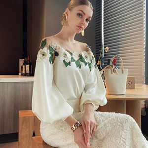 Camisa con Estampado Floral y Parches, Blusa de Moda Primavera Verano 2023, Estilo Coreano, Elegante Camisa de Manga Larga con Encaje para Mujer - Product Image 4