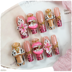 <span class=keywords><strong>Uñas</strong></span> Acrílicas de Lujo Personalizadas, Diseño 3D de Labios Sexys, <span class=keywords><strong>Uñas</strong></span> Artificiales Largas y Cuadradas, Color Rosa - Product Image 1