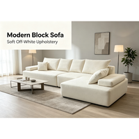Modernes Modulares Blocksofa aus Off-White Stoff, L-förmiges Sektionalsofa für Wohnzimmer, Abnehmbare Kissen, Flaches Profil, Breit