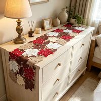 Chemin de table moderne et minimaliste avec applique feuille d'érable ajourée brodée pour table à manger, table basse, meuble TV, décoration intérieure