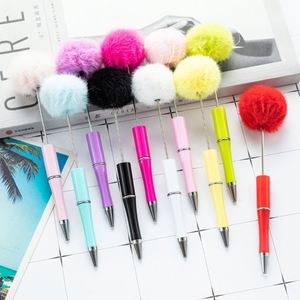 Custom <b>Fluffy</b> Beaded <b>Pens</b> - Cute Plush Pom Pom Black Ink Ballpoint for DIY, Office, School & Promotional Gifts - Product Image 2