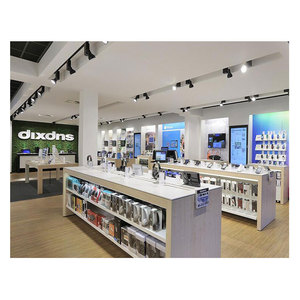 Mesa de Exhibición de Teléfonos de Madera para Decoración de Tiendas con Estante de Almacenamiento Inferior y Accesorios de Exhibición para <span class=keywords><strong>Colgar</strong></span> en <span class=keywords><strong>Pared</strong></span> de Listones - Product Image 1