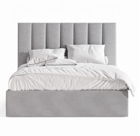 Atemberaubendes Designer-Bettgestell mit Kopfteil, Doppelbett, Queen-Size, King-Size, Grauer Stoff, Gaslift-Stauraum