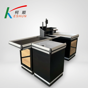 Bancone Cassa Personalizzato in Acciaio e Legno dal Design Moderno con Nastro Trasportatore e Scaffalature, Antiruggine e Durevole per Supermercati - Product Image 2