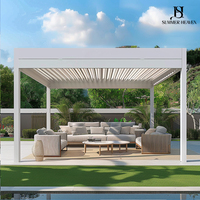 Pavillon bioclimatique en aluminium à lames orientables électriques avec capteurs de vent et de pluie, cuisine extérieure, barbecue, fête, patio, jardin