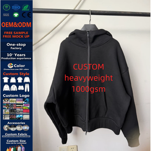 Felpa con cappuccio pesante Extreme 1000GSM, personalizzabile, con zip intera e collo alto, 100% cotone, vestibilità ampia, stile streetwear, taglia USA, felpa premium. - Product Image 1